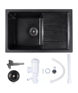  Chiuveta compozit dreptunghiulara neagra cu picurator 750x495mm