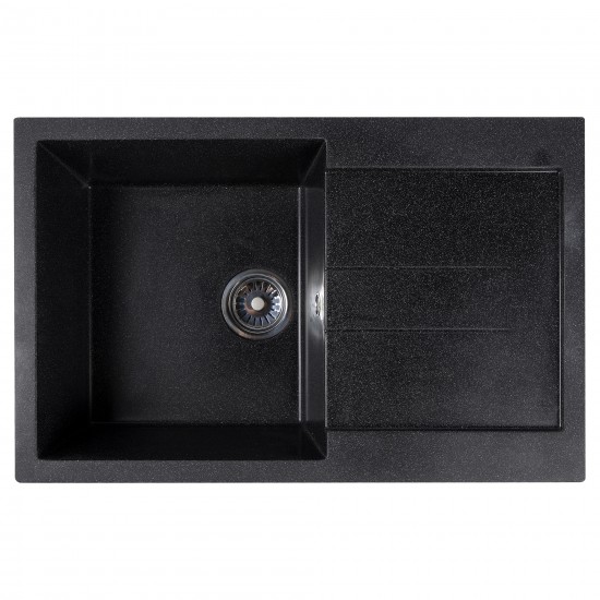Chiuveta compozit dreptunghiulara neagra cu picurator 770x495mm Chiuveta compozit dreptunghiulara neagra cu picurator 770x495mm