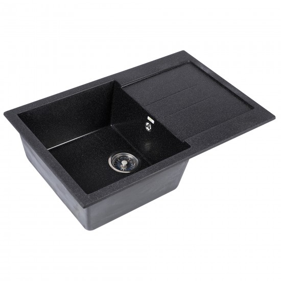 Chiuveta compozit dreptunghiulara neagra cu picurator 770x495mm Chiuveta compozit dreptunghiulara neagra cu picurator 770x495mm