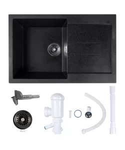 Chiuveta compozit dreptunghiulara neagra cu picurator 770x495mm