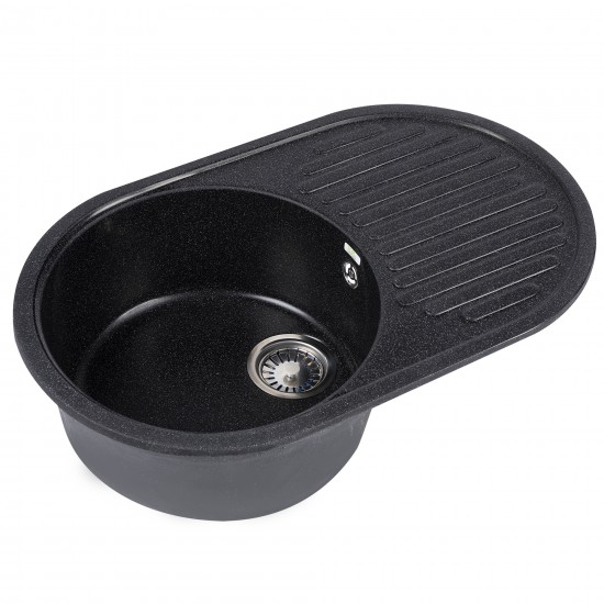 Chiuveta compozit oval negru picurator 720x455mm