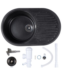  Chiuveta compozit oval negru picurator 720x455mm