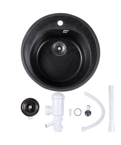 Chiuveta rotunda de bucatarie, material compozit, negra, 500mm