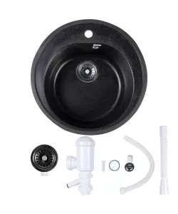 Chiuveta rotunda de bucatarie, material compozit, negra, 500mm Chiuveta rotunda de bucatarie, material compozit, negra, 500mm