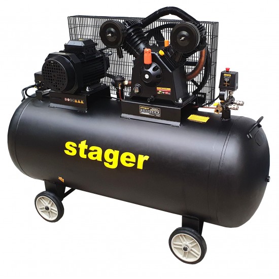 Stager HMV0.6/370-10 compresor aer, 370L, 10bar, 600L/min, trifazat, angrenare curea