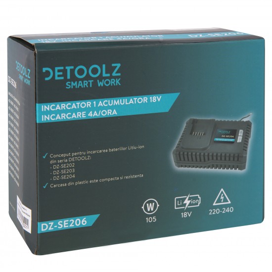 Incarcator 1 acumulator DETOOLZ, 18V incarcare 4A/ora