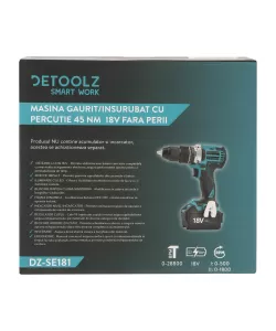 Masina gaurit/insurubat percutie DETOOLZ, 45Nm 18V fara perii Masina gaurit/insurubat percutie DETOOLZ, 45Nm 18V fara perii
