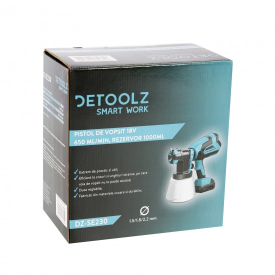 Pistol vopsit DETOOLZ, 18V 600ml/min rezervor 1000ml