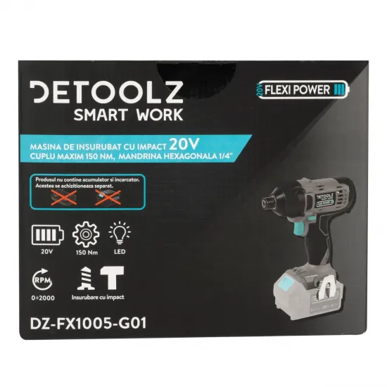 Masina de insurubat cu impact 20V, cuplu maxim 150 Nm, mandrina hexagonala 1/4"
