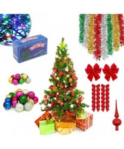 Brad artificial de Craciun Tiessa 180cm, accesorii incluse, globuri, instalatie luminoasa, beteala, varf, fundite Brad artificial de Craciun Tiessa 180cm, accesorii incluse, globuri, instalatie luminoasa, beteala, varf, fundite