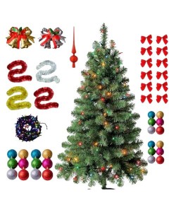Brad artificial de Craciun Tiessa 180cm, include 24 globuri, instalatie 100 LED, 14 fundite, beteala