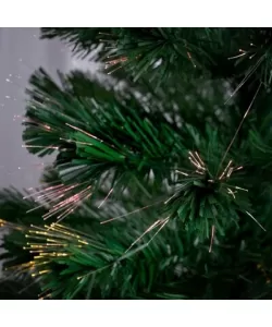 Brad artificial fibra optica si LED-uri multicolore, 180 cm, varfuri albe, decor stea