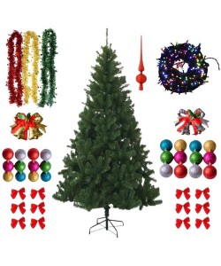 Brad de Craciun Tiessa 180cm, artificial, 45 decoratiuni incluse, globuri, beteala, fundite, instalatie LED