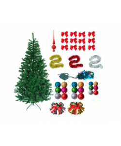 Brad de Craciun Tiessa 180cm cu 45 accesorii pentru impodobit incluse, instalatie 100 LED