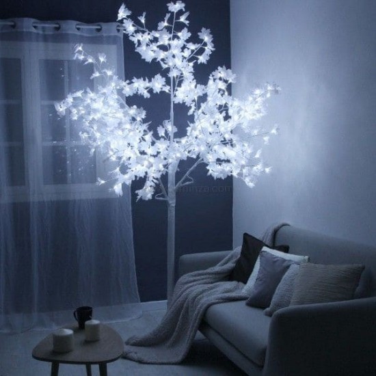 Copac Decorativ pentru Craciun, Alb, Iluminat 128 Led, 160 Cm, Lumina Rece Copac Decorativ pentru Craciun, Alb, Iluminat 128 Led, 160 Cm, Lumina Rece