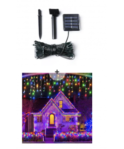 Instalatie 100 LED, pentru exterior, cu incarcare solara, multicolora + Instalatie Craciun Turturi, 5 m, 120 Led-uri, 8 jocuri de lumini, Franjuri, Exterior/Interior, Fir Alb, Interconectabila, Multicolor