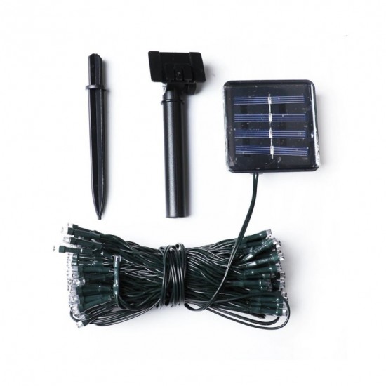 Instalatie 100 LED, pentru exterior, cu incarcare solara, multicolora + Instalatie Craciun Turturi, 5 m, 120 Led-uri, 8 jocuri de lumini, Franjuri, Exterior/Interior, Fir Alb, Interconectabila, Multicolor