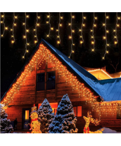 Instalatie Craciun Turturi cu Flash, 20m, 500 Led-uri, Rezistent Apa, Perdea, Franjuri, Exterior/Interior, Fir Alb gros, Alb cald
