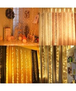 Instalatie, de Craciun,3 m 3 m,8 Moduri, cu carlig, Perdea, Alb, Cald,300 leduri, Rezistent, la Apa, luminozitate, reglabila, cu, Telecomanda