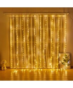 Instalatie, de Craciun,3 m 3 m,8 Moduri, cu carlig, Perdea, Alb, Cald,300 leduri, Rezistent, la Apa, luminozitate, reglabila, cu, Telecomanda