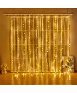 Instalatie, de Craciun,3 m 3 m,8 Moduri, cu carlig, Perdea, Alb, Cald,300 leduri, Rezistent, la Apa, luminozitate, reglabila, cu, Telecomanda