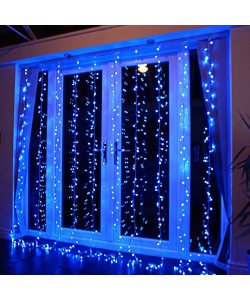 Instalatie de Craciun Interconectabila Fir Transparent Tip Ploaie 8 m x 1 m 300 LED -uri Albastru