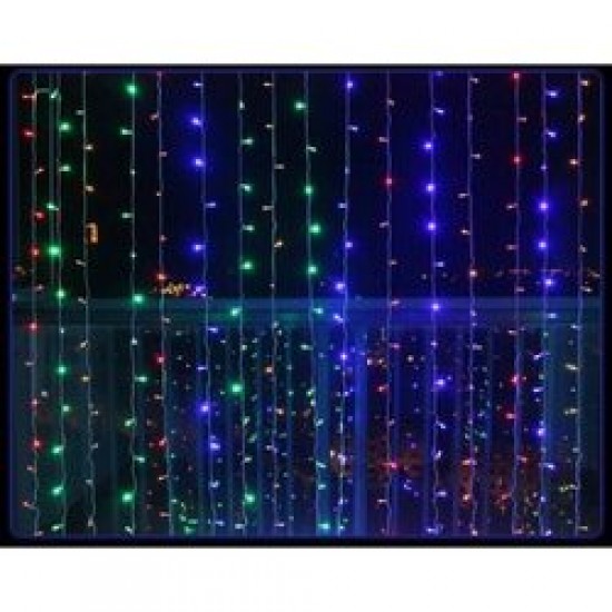 Instalatie de Craciun MAGIC CHRISTMAS, tip perdea ploaie, 8x1 m, 300 leduri, multicolor, MC019M