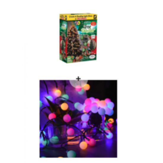 Pachet promo: Instalatie de craciun cu 48 LED si 16 culori / globuri luminoase, 5 programe, Tree Dazzler + Instalatie Craciun, 100 LEDuri, lumina multicolora, 10 m