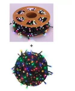 Pachet promo: Instalatie luminoasa liniara pentru exterior - 100m, Multicolora cu fir negru si led-uri mari + Instalatie pom de Craciun, 5m 140 Bec, Multicolor