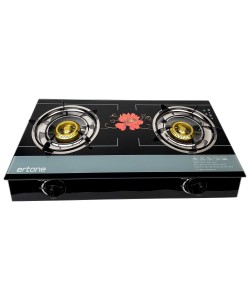 Aragaz  din Sticla Securizata, 2 Arzatoare din Fonta, Aprindere pe Quartz, Negru Ertone MN-1102