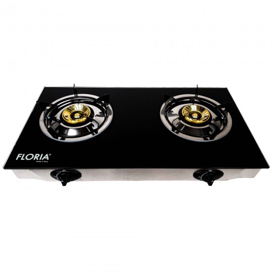 Aragaz din Sticla Securizata Floria, 2 Arzatoare, Negru