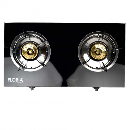 Aragaz din Sticla Securizata Floria, 2 Arzatoare, Negru