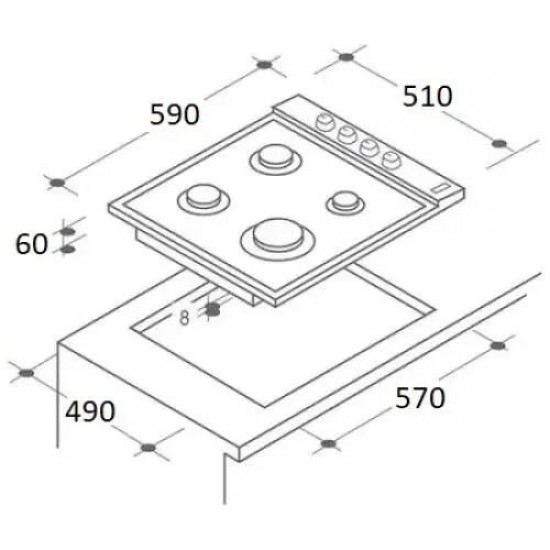 Plita incorporabila Hausberg , aprindere electrica, gaz, 4 arzatoare, sistem siguranta, Inox