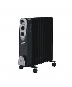 Calorifer electric Hausberg HB-8911NG, 2500 W, 11 elementi, 3 trepte de putere, Termostat reglabil, Protectie supra-incalzire, Protectie anti-rasturnare, Indicator luminos, Negru