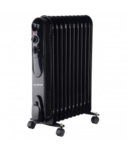 Calorifer electric cu ulei HAUSBERG HB-8925, 3 trepte, 1000-1500-2500 W, 11 elementi 110 mm x 580 mm, termostat reglabil, maner si rotite pentru o deplasare facila, indicator luminos functionare, negru