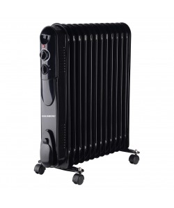 Calorifer electric cu ulei HAUSBERG HB-8935, 3 trepte, 1000-1500-2500 W, 13 elementi 110 mm x 580 mm, termostat reglabil, maner si rotite pentru o deplasare facila, indicator luminos functionare, negru