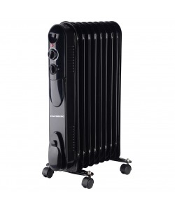 Calorifer electric cu ulei HAUSBERG HB-8915, 3 trepte, 800-1200-2000 W, 9 elementi 110 mm x 580 mm, termostat reglabil, maner si rotite pentru o deplasare facila, indicator luminos functionare, negru