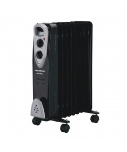 Calorifer electric Hausberg HB-8909NG, 2000 W, 9 elementi, 3 trepte de putere, Termostat reglabil, Protectie supra-incalzire, Protectie anti-rasturnare, Indicator luminos, Negru