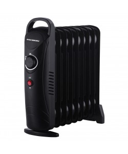 Calorifer electric cu ulei HAUSBERG HB-8945, o singura treapta de incalzire, 1000-1200 W, 9 elementi 110 mm x 330 mm, termostat reglabil, maner si rotite pentru o deplasare facila, indicator luminos functionare, negru