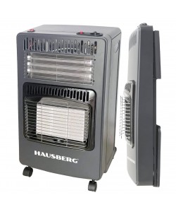 Soba pe gaz GPL si electrica Hausberg , aprindere piezo-electrica, 3 placi de incalzire ceramic putere totala 4.2kW, sistem de oprire automata a gazului, Negru