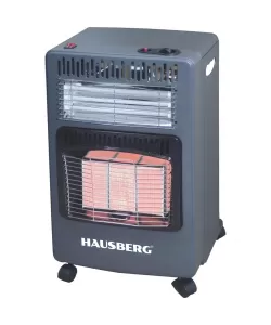 Soba pe gaz GPL si electrica Hausberg , aprindere piezo-electrica, 3 placi de incalzire ceramic putere totala 4.2kW, sistem de oprire automata a gazului, Negru