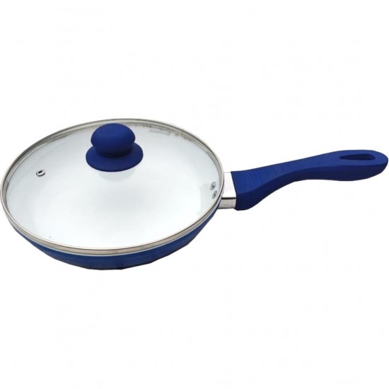 Tigaie din aluminiu cu capac termorezistent Harlem Best, suprafata ceramica antiaderenta, maner din silicon dur, diametru 24 cm, Albastru