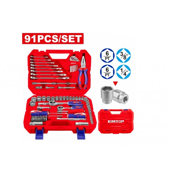 Trusa de scule si accesorii, 91 componente, cutie transport , EMTOP