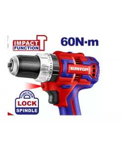 Masina de gaurit cu impact cu 2 acumulatori, 60Nm, motor fara perii, compacta, EMTOP Masina de gaurit cu impact cu 2 acumulatori, 60Nm, motor fara perii, compacta, EMTOP