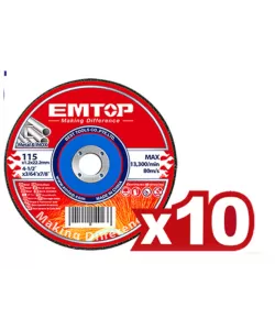 Polizor unghiular cu 1 acumulator 4.0Ah, motor fara perii (brushless), 115mm, 10 discuri incluse, EMTOP Polizor unghiular cu 1 acumulator 4.0Ah, motor fara perii (brushless), 115mm, 10 discuri incluse, EMTOP