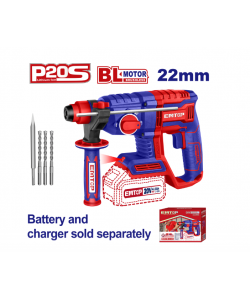 Ciocan rotopercutor fara acumulator si incarcator, motor fara perii (brushless), 22mm, 2.0J, 3 burghie incluse, EMTOP