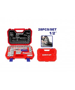 Set tubulare cu clichet 1/2″ 28 buc, cutie de transport , EMTOP