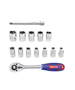 Set tubulare cu clichet 1/4" 14 buc, EMTOP Set tubulare cu clichet 1/4" 14 buc, EMTOP