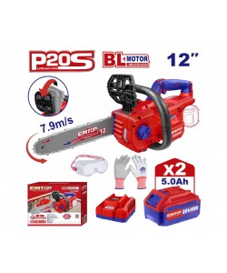 Fierastrau/Drujba cu lant cu 2 acumulatori 5.0Ah, motor fara perii (brushless), 30cm , EMTOP