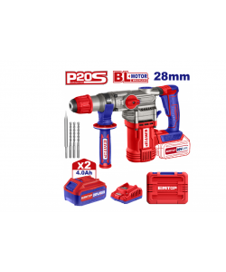 Ciocan rotopercutor cu 2 acumulatori 4.0Ah, motor fara perii (brushless), 28mm, 2.0J, 3 burghie, cutie de transport, EMTOP